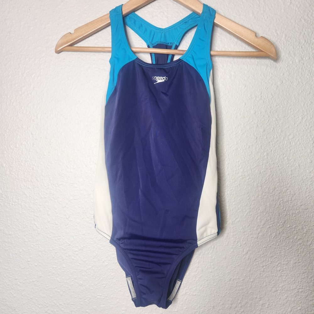 Speedo Blue and White Girls Swimsuit Size 14